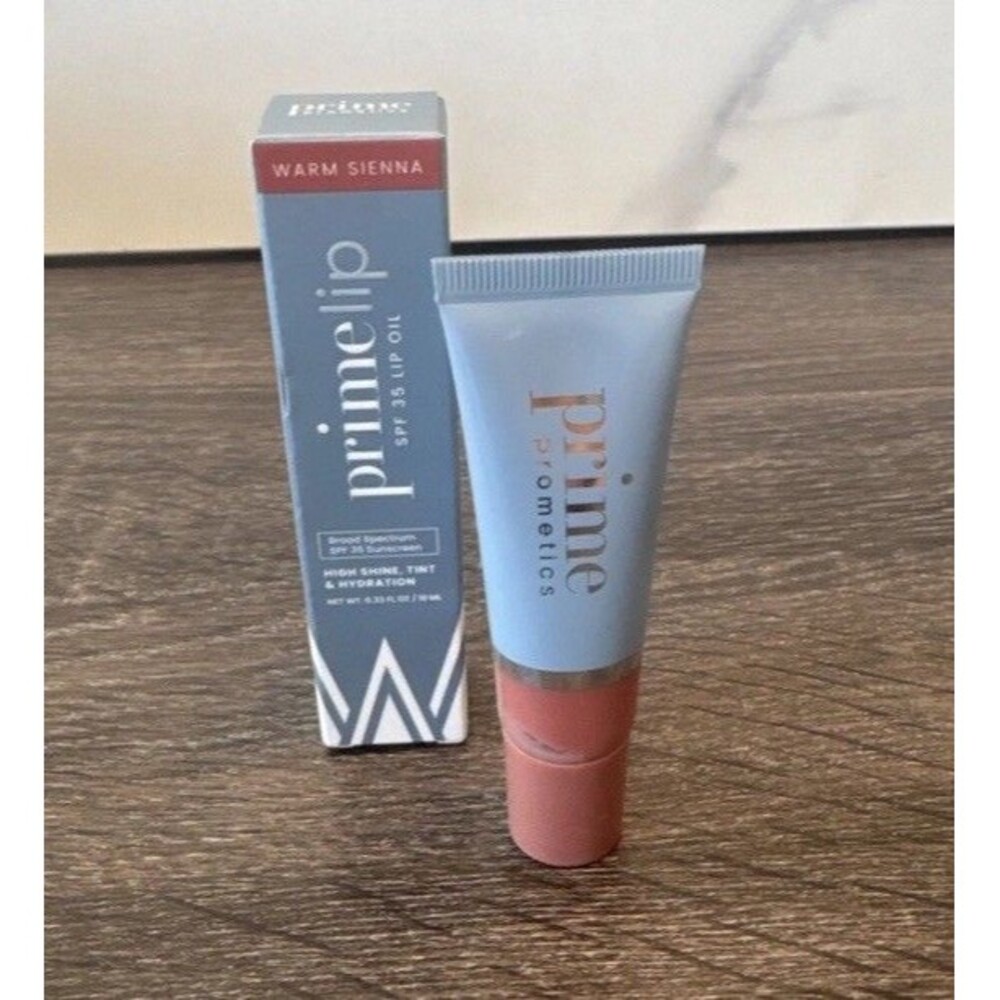 Prime Lip Oil SPF 35 WARM SIENNA for Mature Women Hydrating Shine 0.33oz.